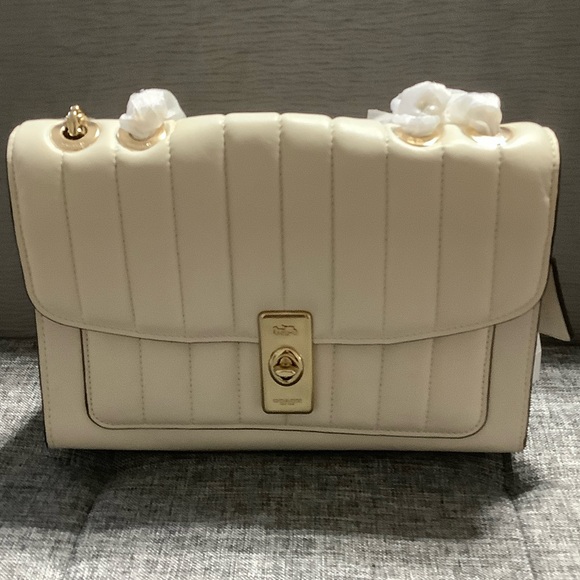 Coach Cream Quilted Shoulder Bag with Gold Accents display picture 1